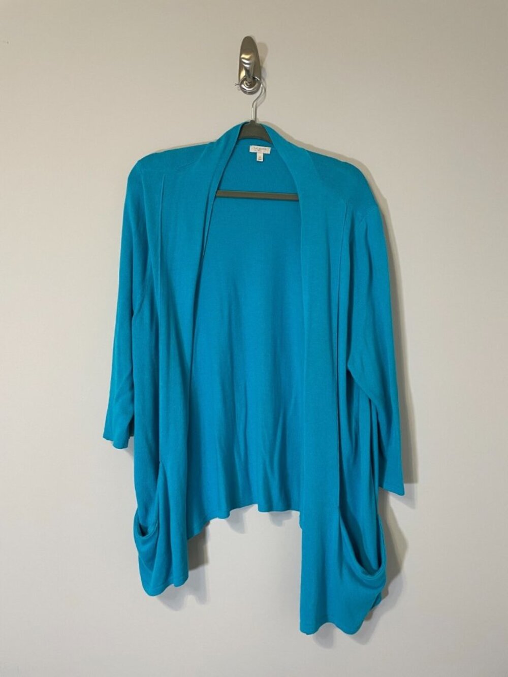 Talbot's Women's 3X Teal Blue Open Cardigan 3/4 Sleeve Front Pockets